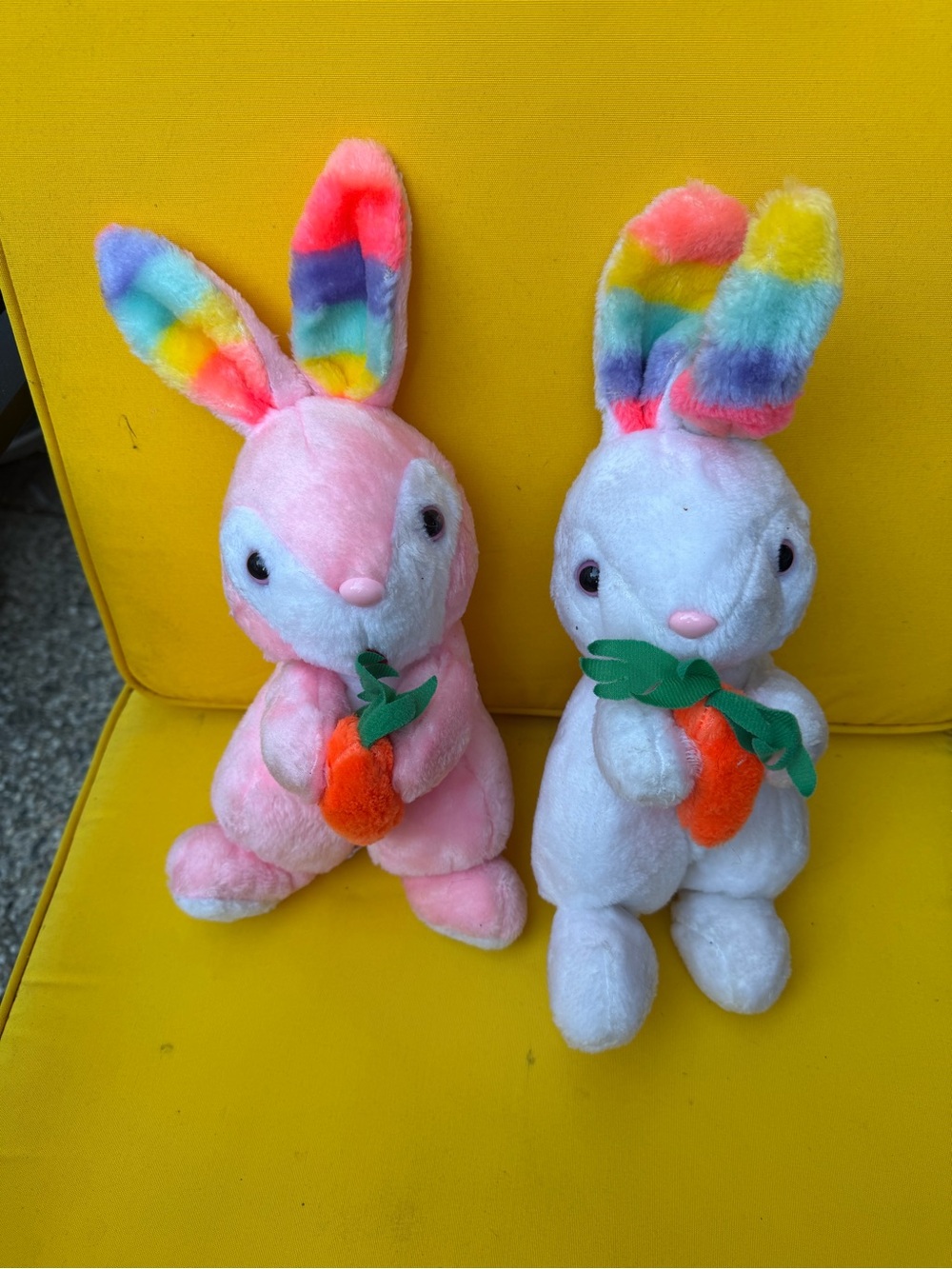 Pair of Rainbow-Eared Bunny Plush with Carrots